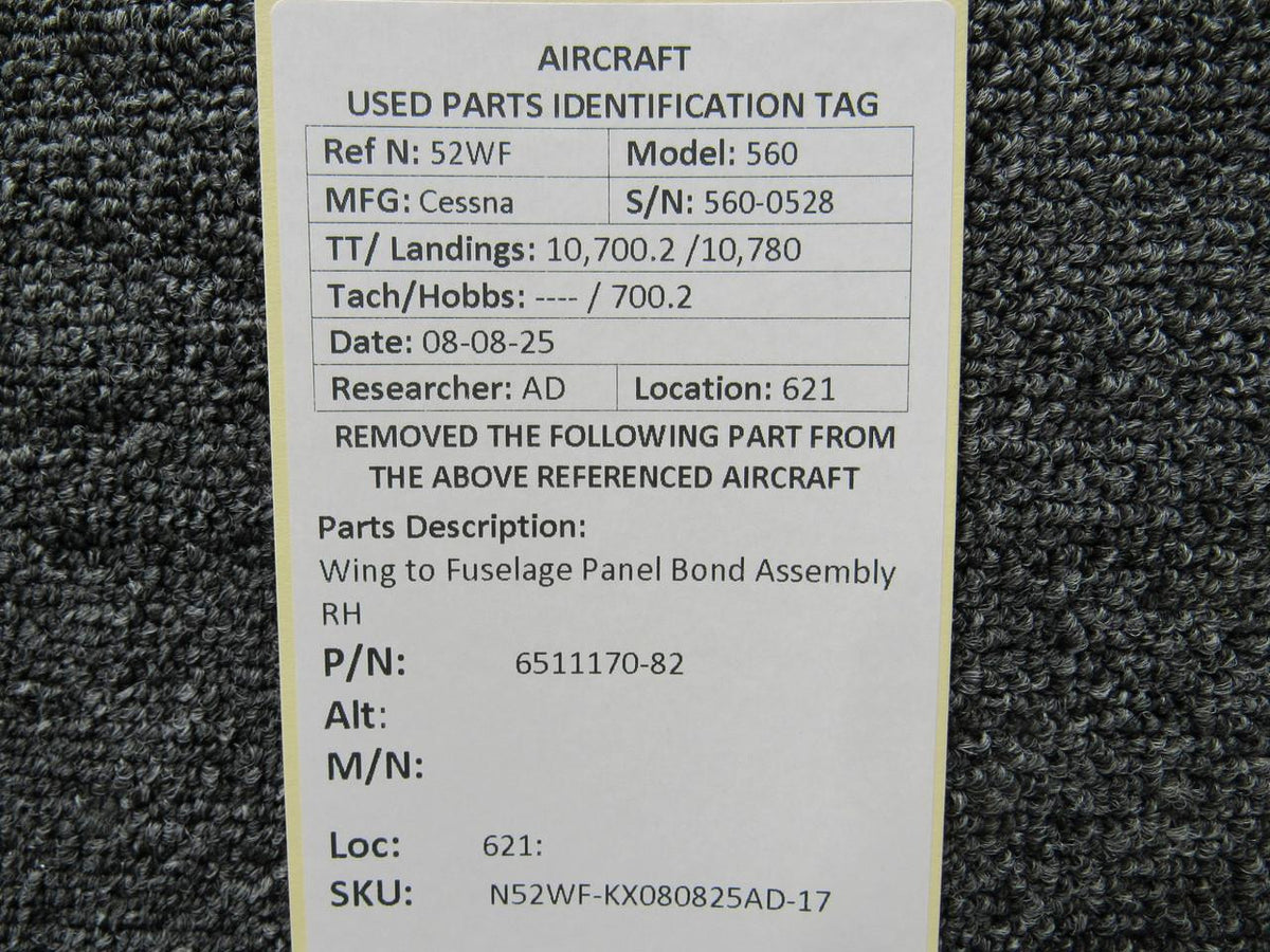 Cessna Citation 6511170-82 Cessna Citation 560 Ultra Wing to Fuselage Panel Bond Assembly RH