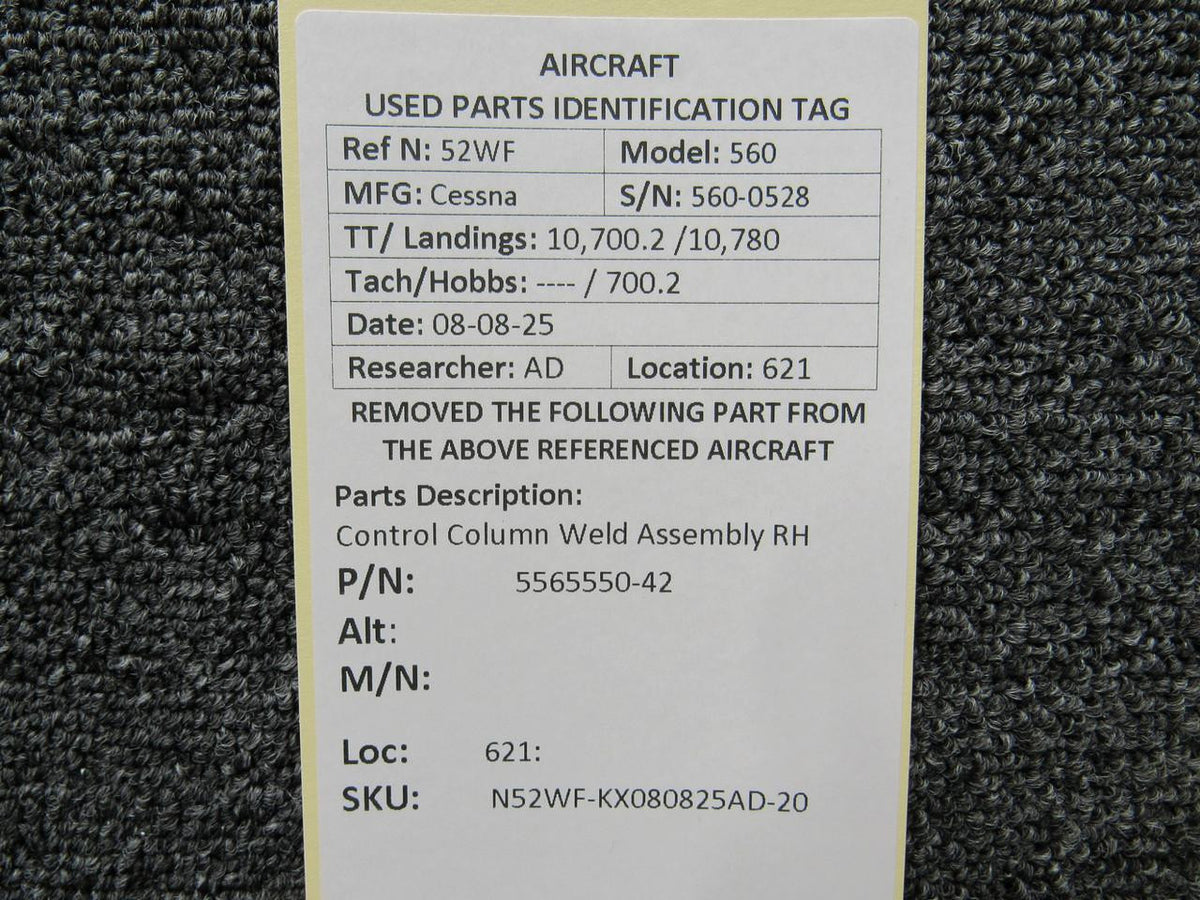 Cessna Citation 5565550-42 Cessna Citation 560 Ultra Control Column Weld Assembly RH