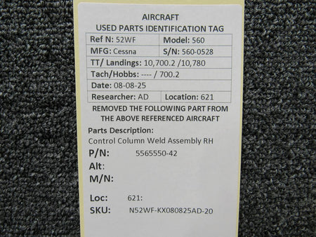 Cessna Citation 5565550-42 Cessna Citation 560 Ultra Control Column Weld Assembly RH