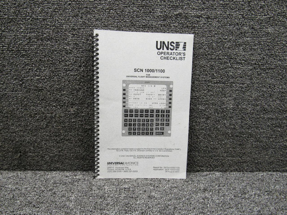 Universal Avionics Corp. Universal Avionics 2007 SCN1000-1100 UNS1 Operators Checklist