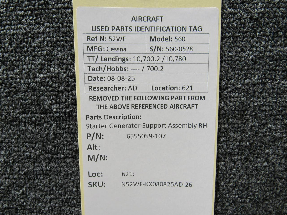 Cessna Citation 6555059-107 Cessna Citation 560 Ultra Starter Generator Support Assembly RH