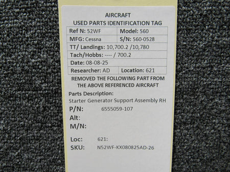 Cessna Citation 6555059-107 Cessna Citation 560 Ultra Starter Generator Support Assembly RH