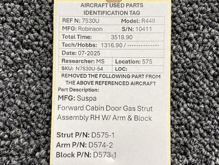 Suspa D575-1, D574-2 Suspa Forward Cabin Door Gas Strut Assembly RH