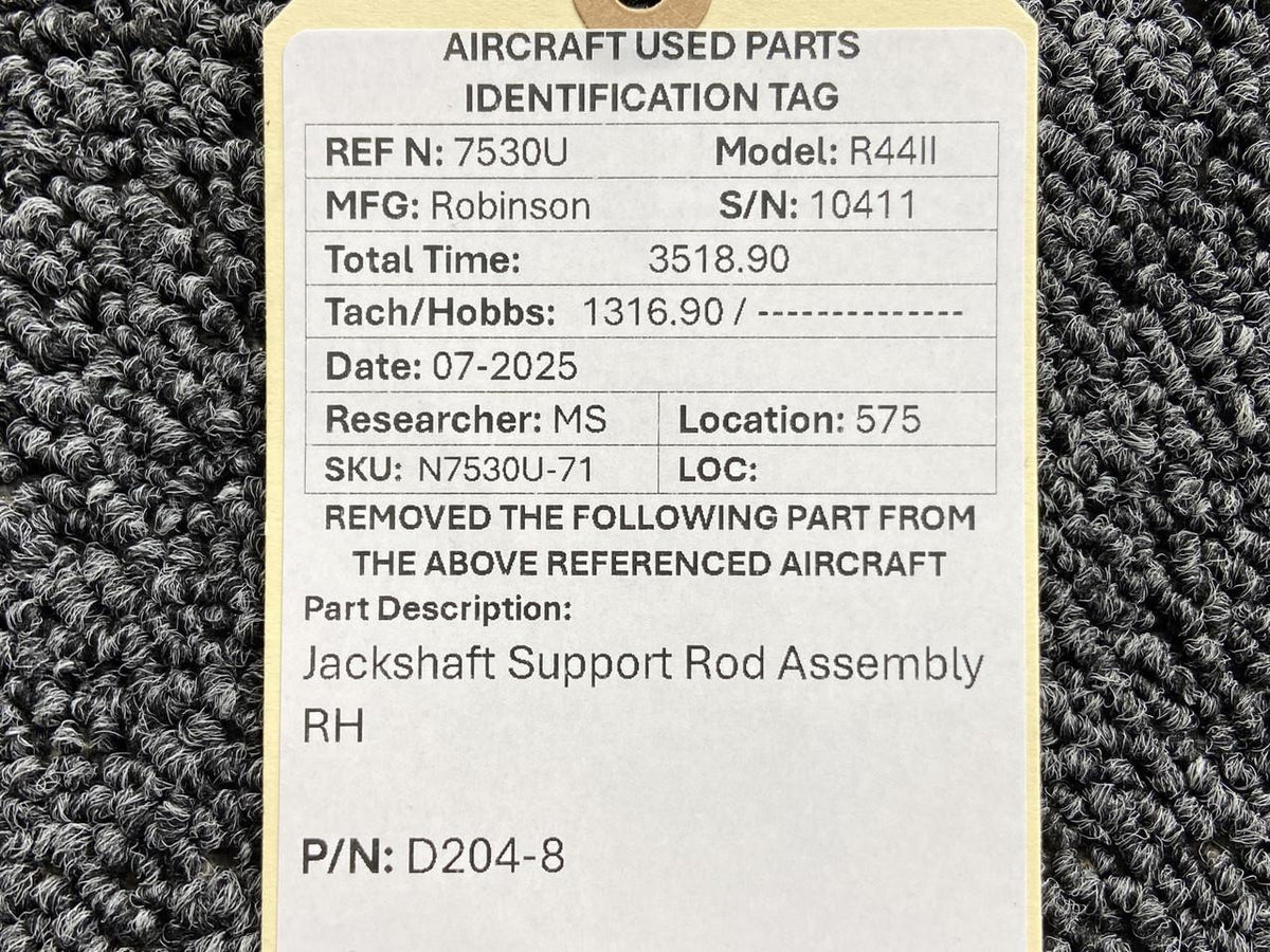 Robinson Helicopter & Airplane Parts D204-8 Robinson R44II Jackshaft Support Rod Assembly RH