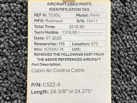 Robinson Helicopter & Airplane Parts C522-5 Robinson R44II Cabin Air Control Cable