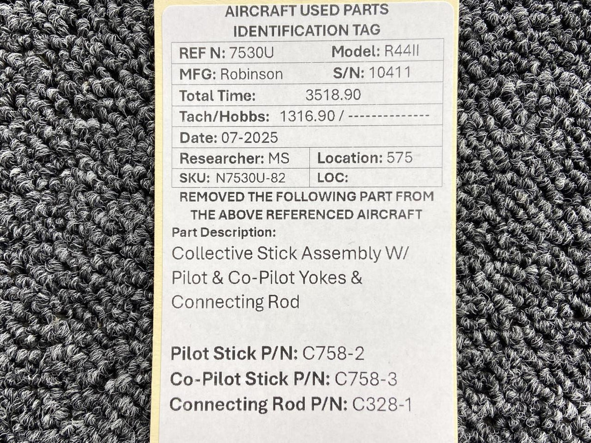 Robinson Helicopter & Airplane Parts C758-2, C758-3, C328-1 Robinson R44II Collective Stick Assembly