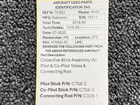 Robinson Helicopter & Airplane Parts C758-2, C758-3, C328-1 Robinson R44II Collective Stick Assembly