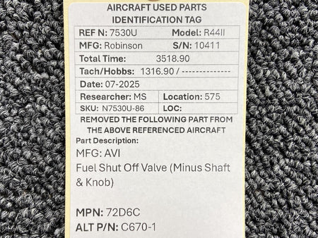 AVI 72D6C (Alt: C670-1) AVI Fuel Shut Off Valve