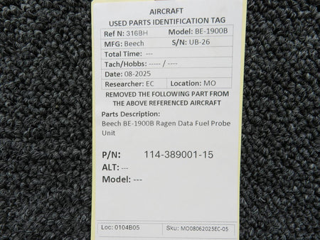 Ragen 114-389001-15 Beech BE-1900B Ragen Data Fuel Probe Unit