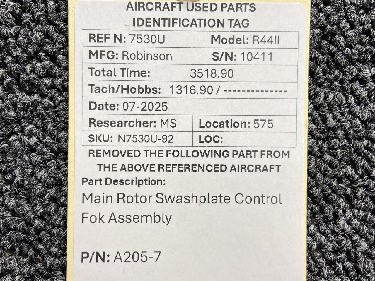 A205-7 Robinson R44II Main Rotor Swashplate Control Fork Assembly