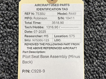 Robinson Helicopter & Airplane Parts C928-9 Robinson R44II Pilot Seat Base Assembly