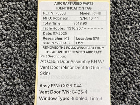 Robinson Helicopter & Airplane Parts C026-044, C425-4 Robinson R44II Aft Cabin Door Assembly RH
