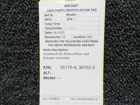 Airesearch 35170-8, 36702-3 AireSearch DC Rotary Motor and Actuator Assembly