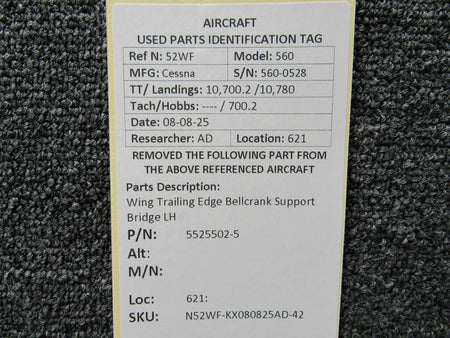 Cessna Citation 5525502-5 Cessna Citation 560 Wing Trailing Edge Bellcrank Support Bridge LH