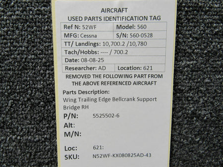 Cessna Citation 5525502-6 Cessna Citation 560 Wing Trailing Edge Bellcrank Support Bridge RH