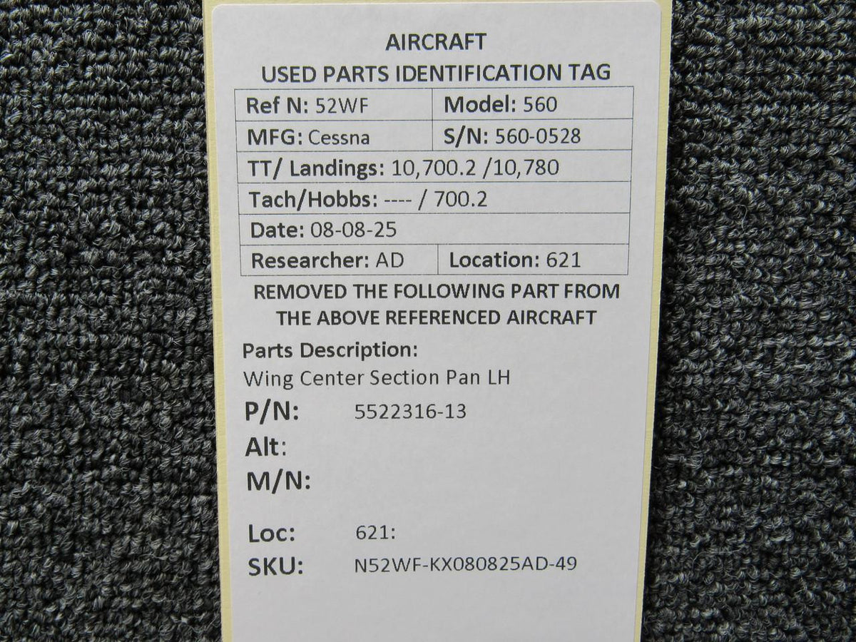 Cessna Citation 5522316-13 Cessna Citation 560 Ultra Wing Center Section Pan LH