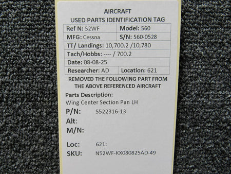 Cessna Citation 5522316-13 Cessna Citation 560 Ultra Wing Center Section Pan LH