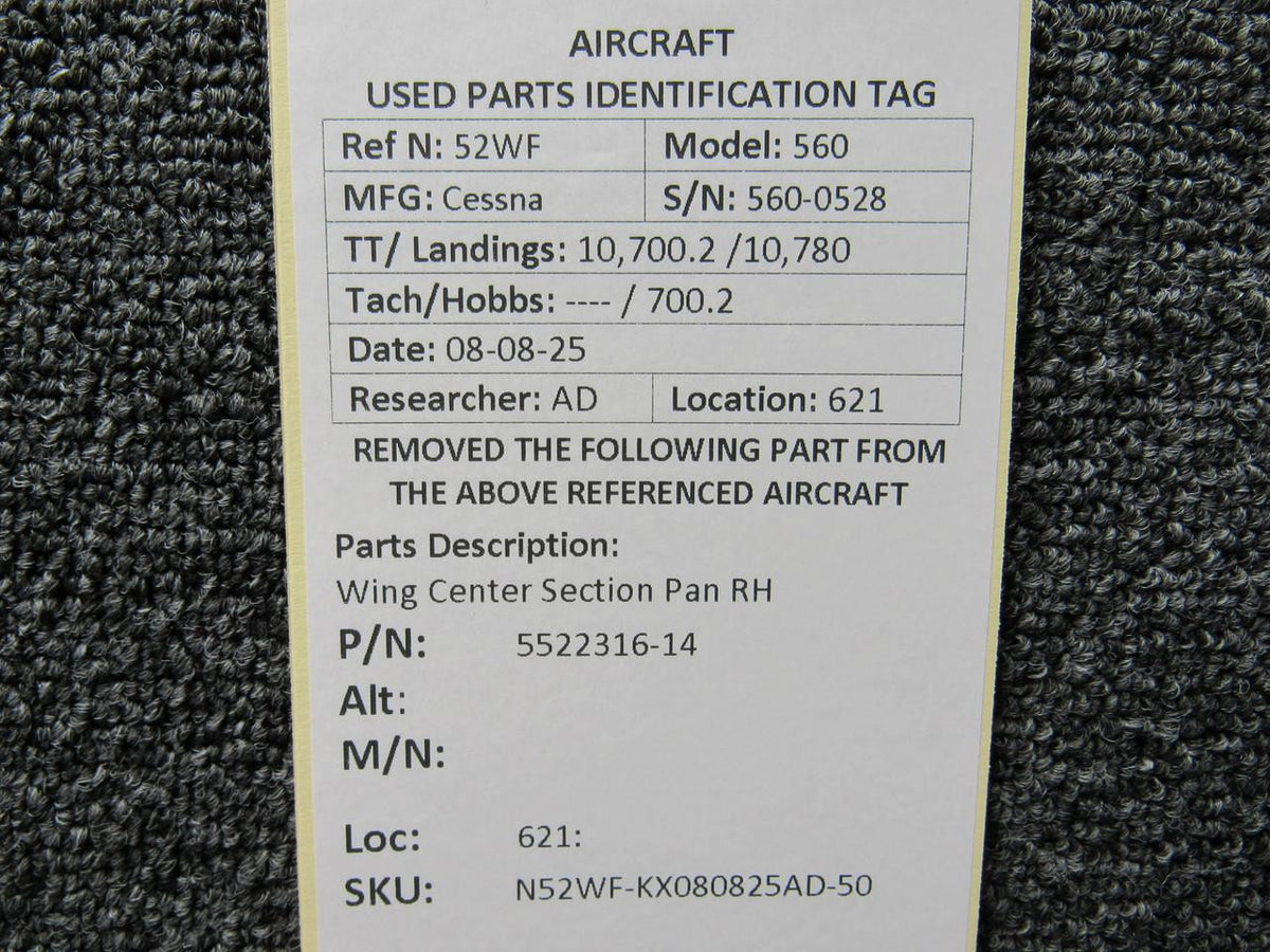 Cessna Citation 5522316-14 Cessna Citation 560 Ultra Wing Center Section Pan RH
