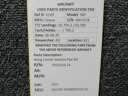 Cessna Citation 5522316-14 Cessna Citation 560 Ultra Wing Center Section Pan RH