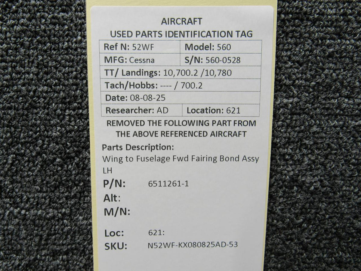 Cessna Citation 6511261-1 Cessna Citation 560 Ultra Wing to Fuselage Fwd Fairing Bond Assy LH