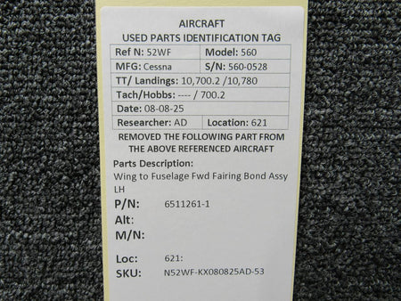 Cessna Citation 6511261-1 Cessna Citation 560 Ultra Wing to Fuselage Fwd Fairing Bond Assy LH