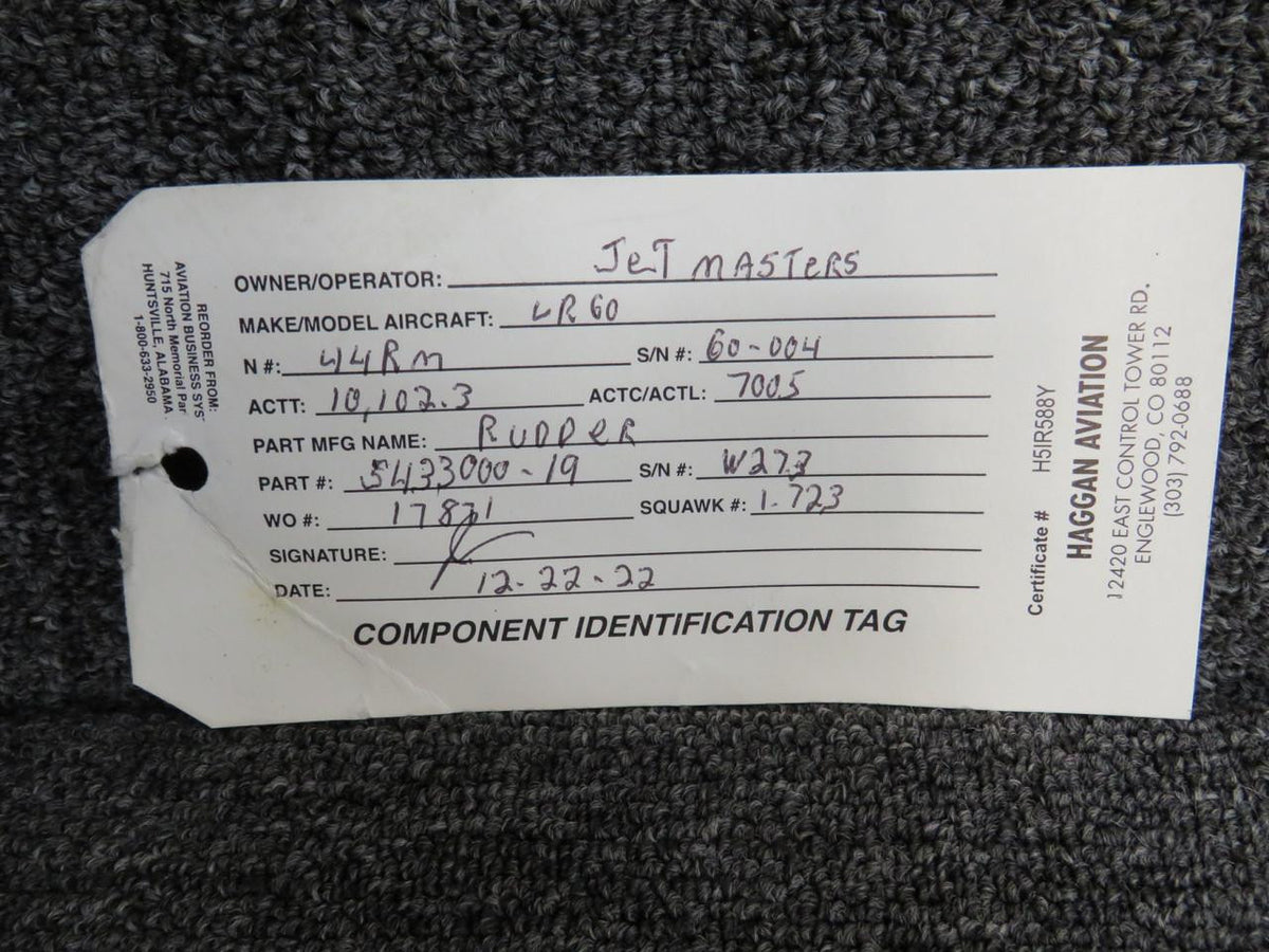 LearJet 5433000-19 Learjet 60 Rudder Assembly