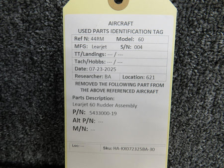 LearJet 5433000-19 Learjet 60 Rudder Assembly