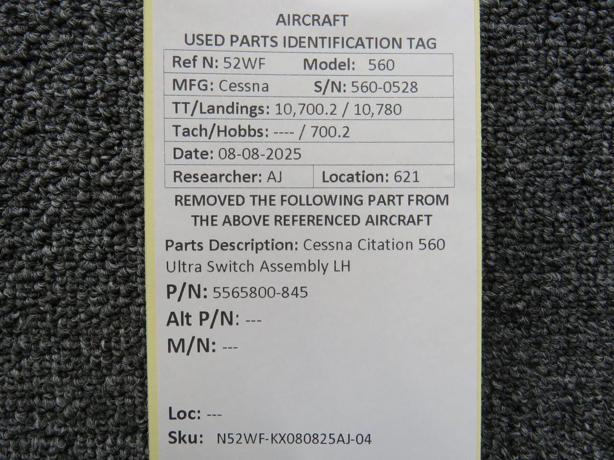 Cessna Citation 5565800-845 Cessna Citation 560 Ultra Switch Assembly LH