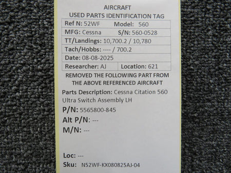 Cessna Citation 5565800-845 Cessna Citation 560 Ultra Switch Assembly LH