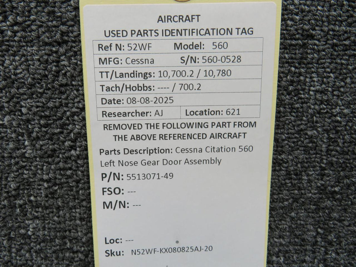 Cessna Citation 5513071-49 Cessna Citation 560 Left Nose Gear Door Assembly