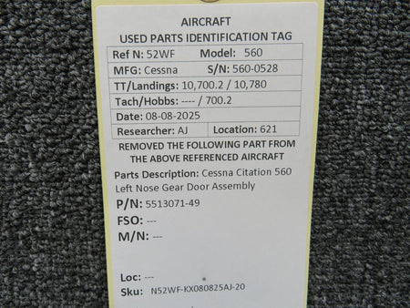 Cessna Citation 5513071-49 Cessna Citation 560 Left Nose Gear Door Assembly