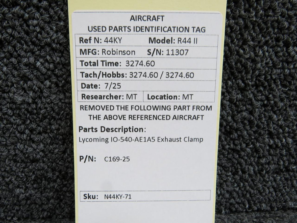 Lycoming Aircraft Engines & Parts C169-25 Robinson R44II Lycoming IO-540-AE1A5 Exhaust Clamp