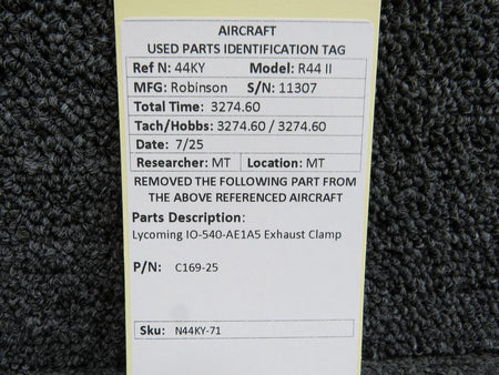 Lycoming Aircraft Engines & Parts C169-25 Robinson R44II Lycoming IO-540-AE1A5 Exhaust Clamp