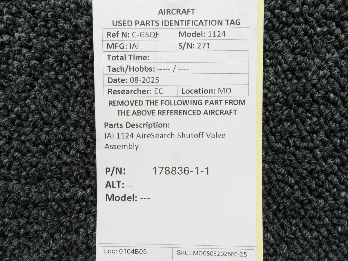 Airesearch 178836-1-1 IAI 1124 AireSearch Shutoff Valve Assembly