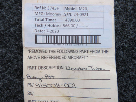 915008-001 Mooney M20J Elevator Tube Assembly Aft BAS Part Sales | Airplane Parts