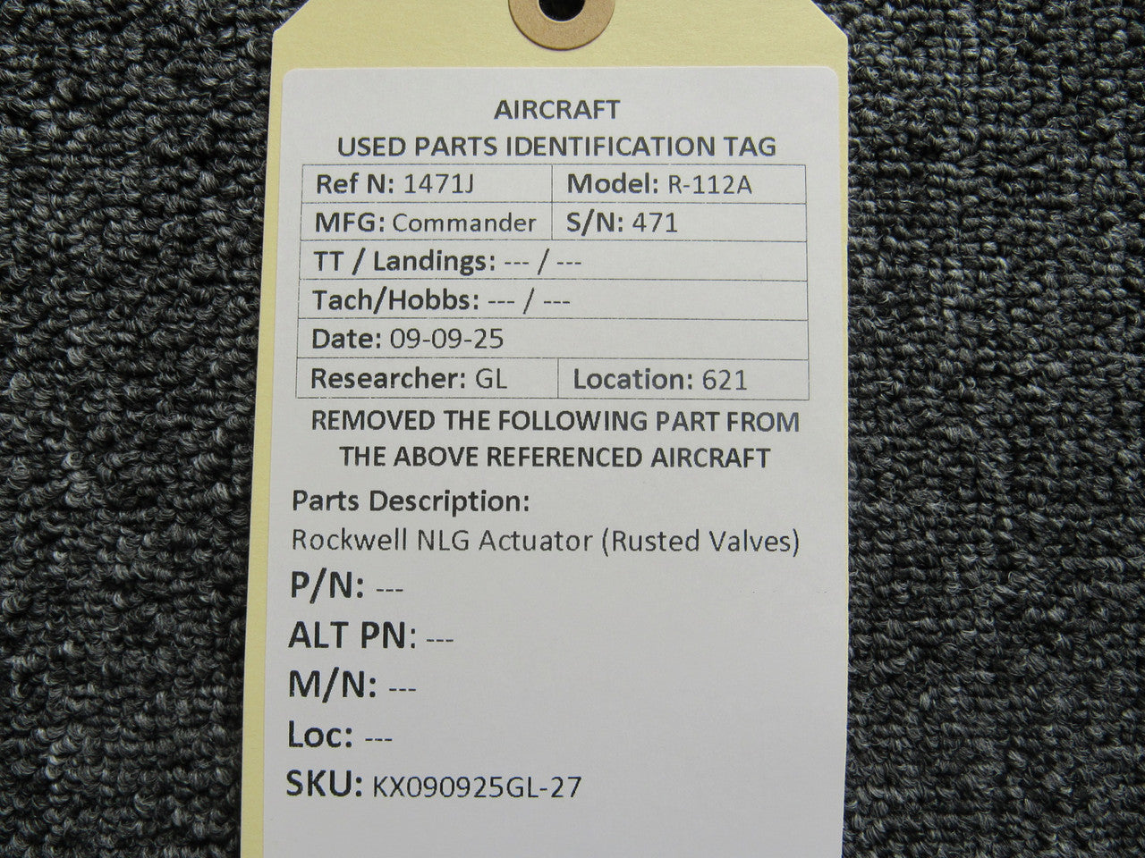 Rockwell NLG Actuator (Rusted Valves) – BAS Part Sales