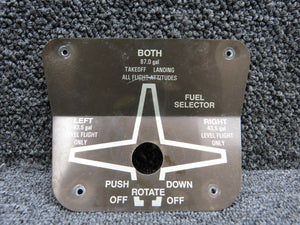 1205125-9 (Use: 1205125-12) Cessna 206H Fuel Selector Placard