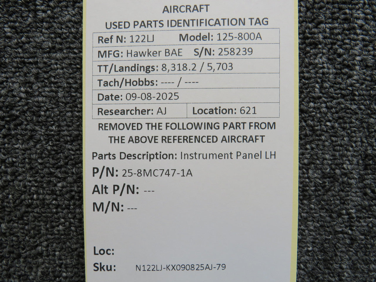 25-8MC747-1A Hawker 125-800A Instrument Panel LH – BAS Part Sales