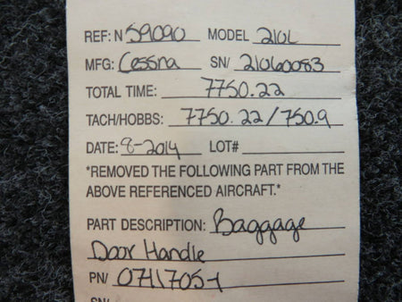 0711705-1 Cessna 210L Baggage Door Handle BAS Part Sales | Airplane Parts