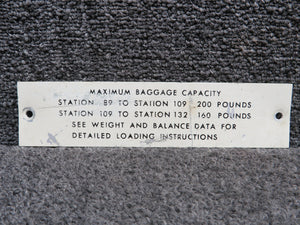 0811996-1 Cessna 310Q Maximum Baggage Capacity Placard Assembly