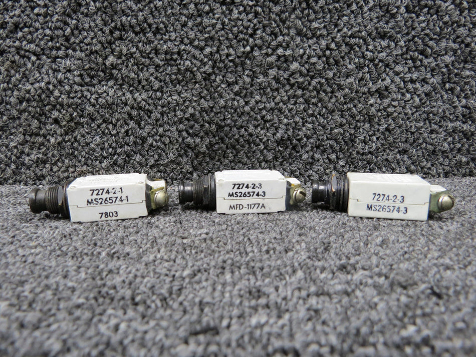 7274-2-1, 7274-2-3 Klixon Circuit Breaker Set of 3 (Amps: 1 and 3)