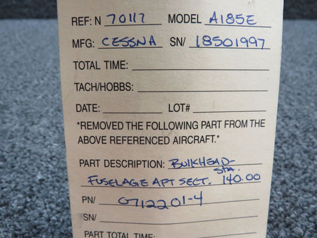 0712201-4 Cessna A185E Bulkhead Assy Fuselage Aft Section STA: 140.00 BAS Part Sales | Airplane Parts