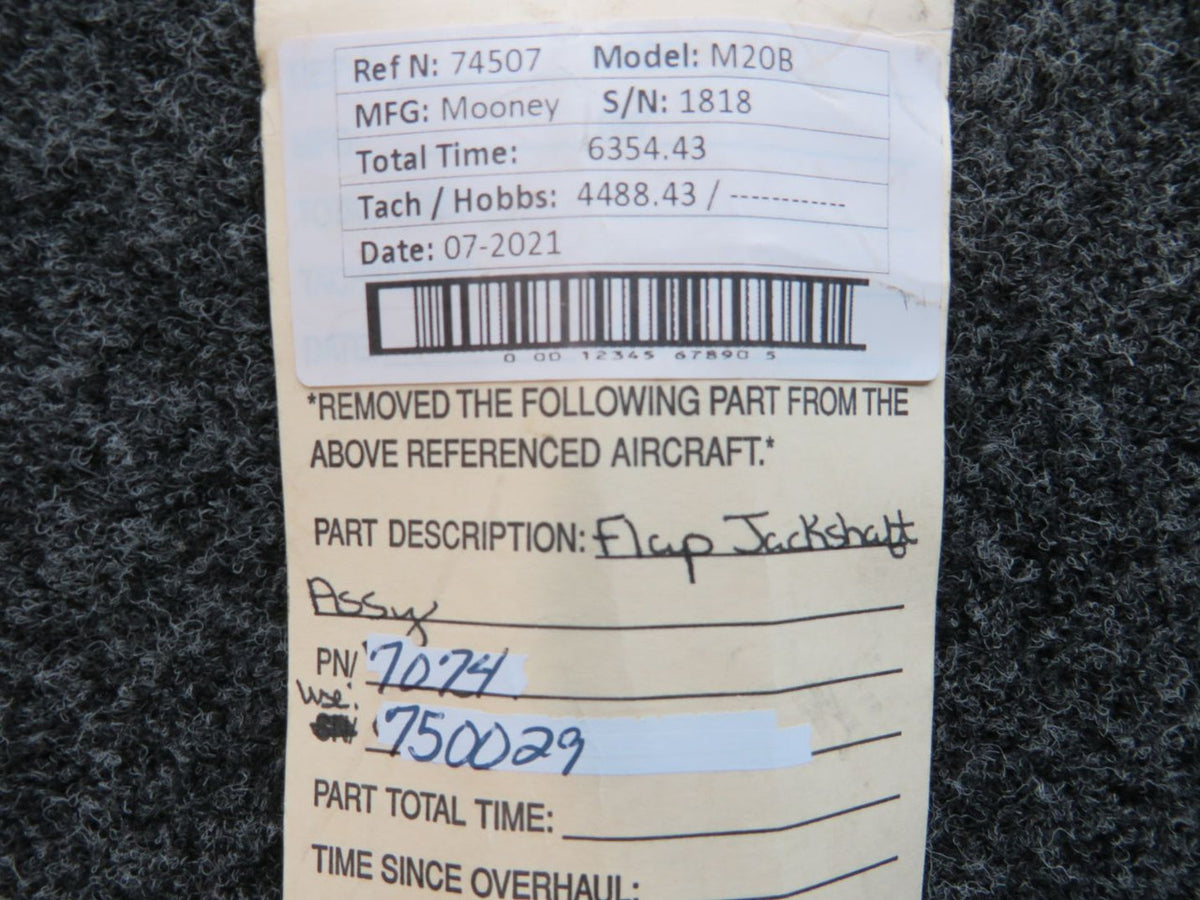 7074 (Use: 750029) Mooney M20B Flap Jackshaft Assembly BAS Part Sales | Airplane Parts