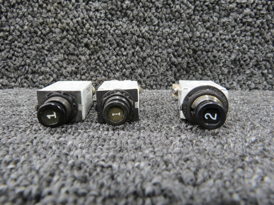 7274-2-1, 7274-11-2 Klixon Circuit Breakers Set of 3 (Amps: 1 and 2)