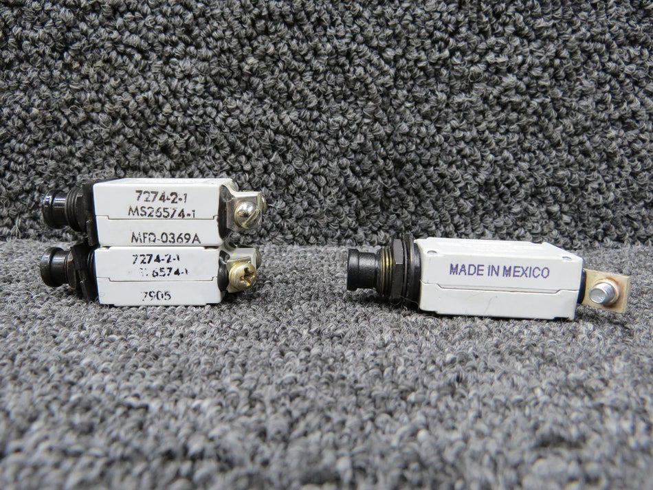 7274-2-1, 7274-11-2 Klixon Circuit Breakers Set of 3 (Amps: 1 and 2)