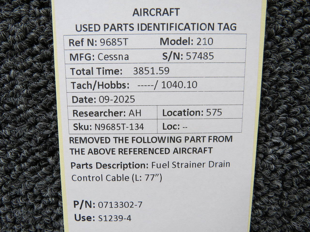 0713302-7 (Use: S1239-4) Cessna 210 Fuel Strainer Drain Control