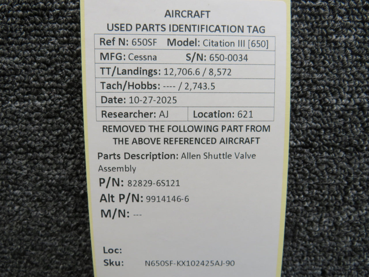82829-6S121 (Alt: 9914146-6) Allen Shuttle Valve Assembly – BAS