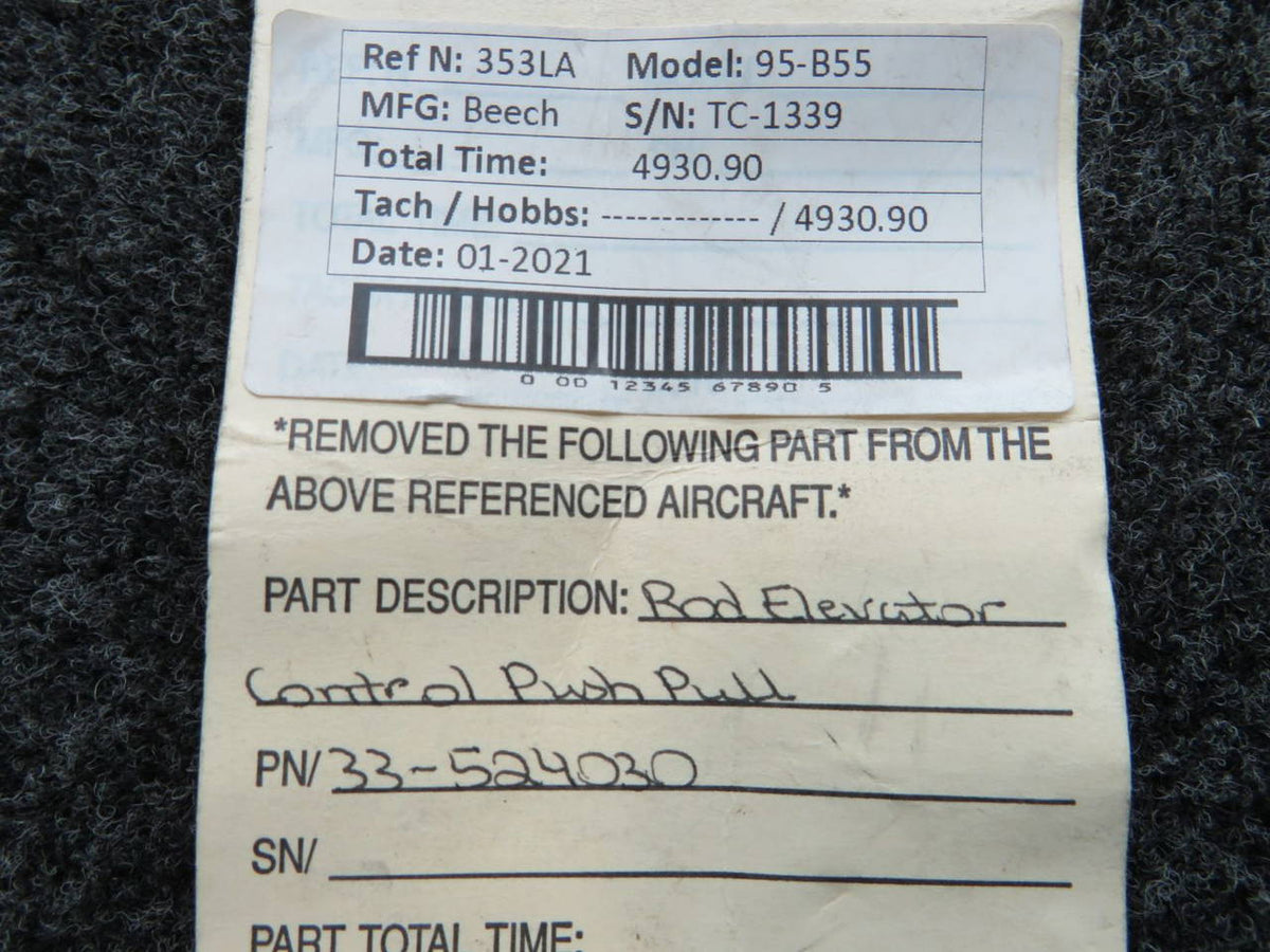 33-524030 Beechcraft 95-B55 Elevator Push-Pull Tube Assembly BAS Part Sales | Airplane Parts