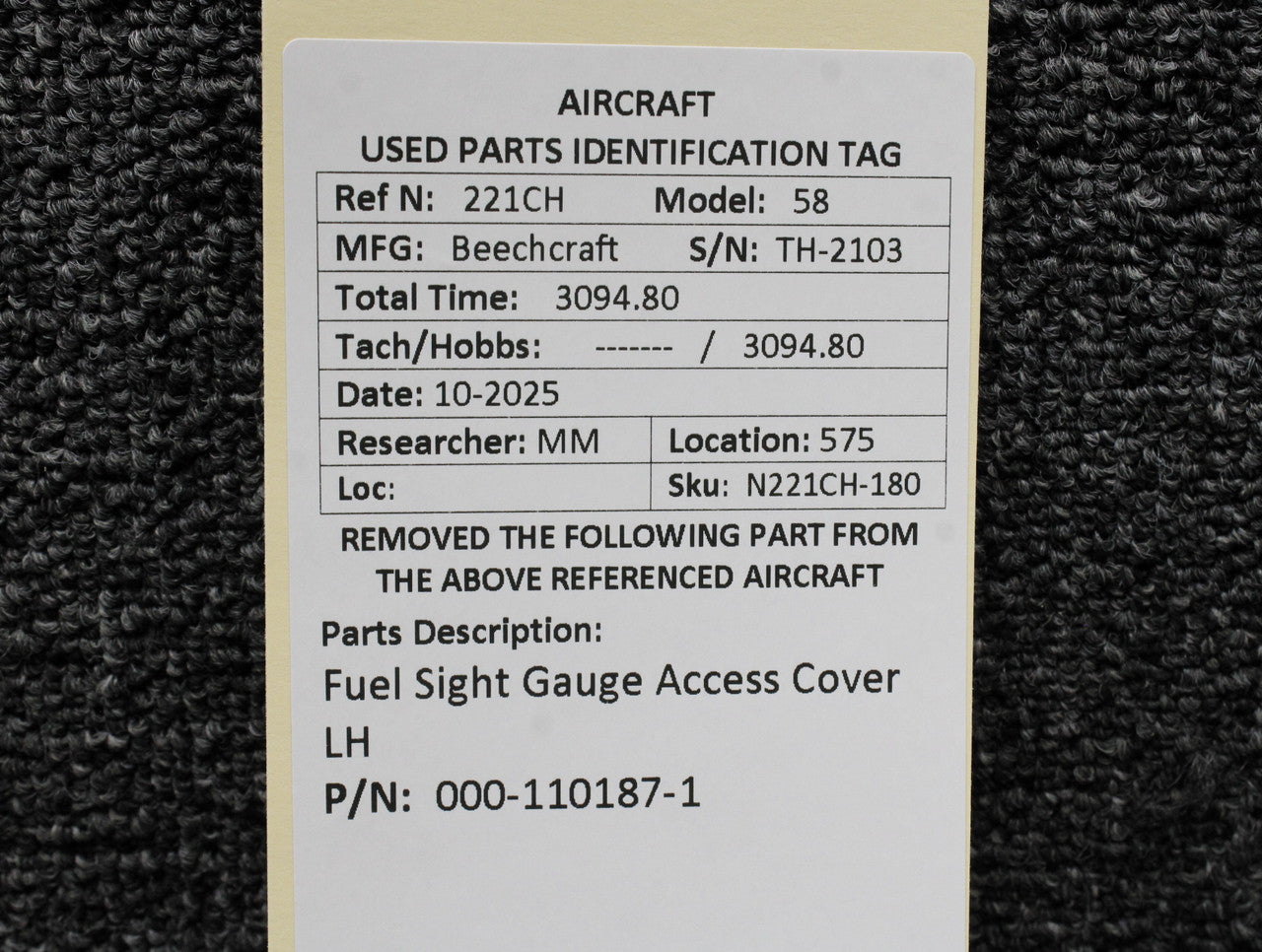 000-110187-1 Beechcraft 58 Fuel Sight Gauge Access Cover LH – BAS