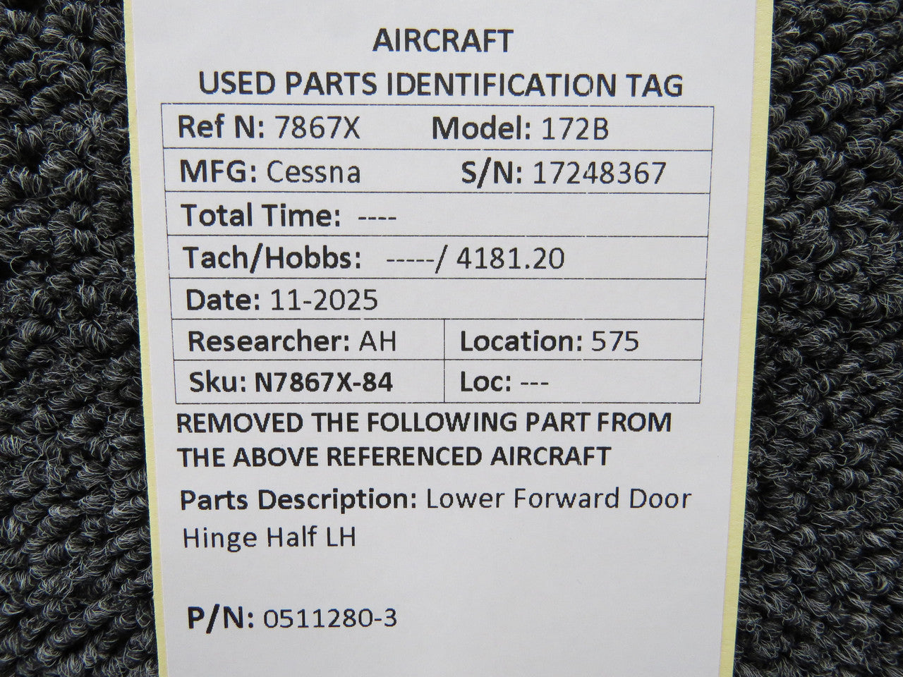 0511280-3 Cessna 172B Lower Forward Door Hinge Half LH – BAS Part